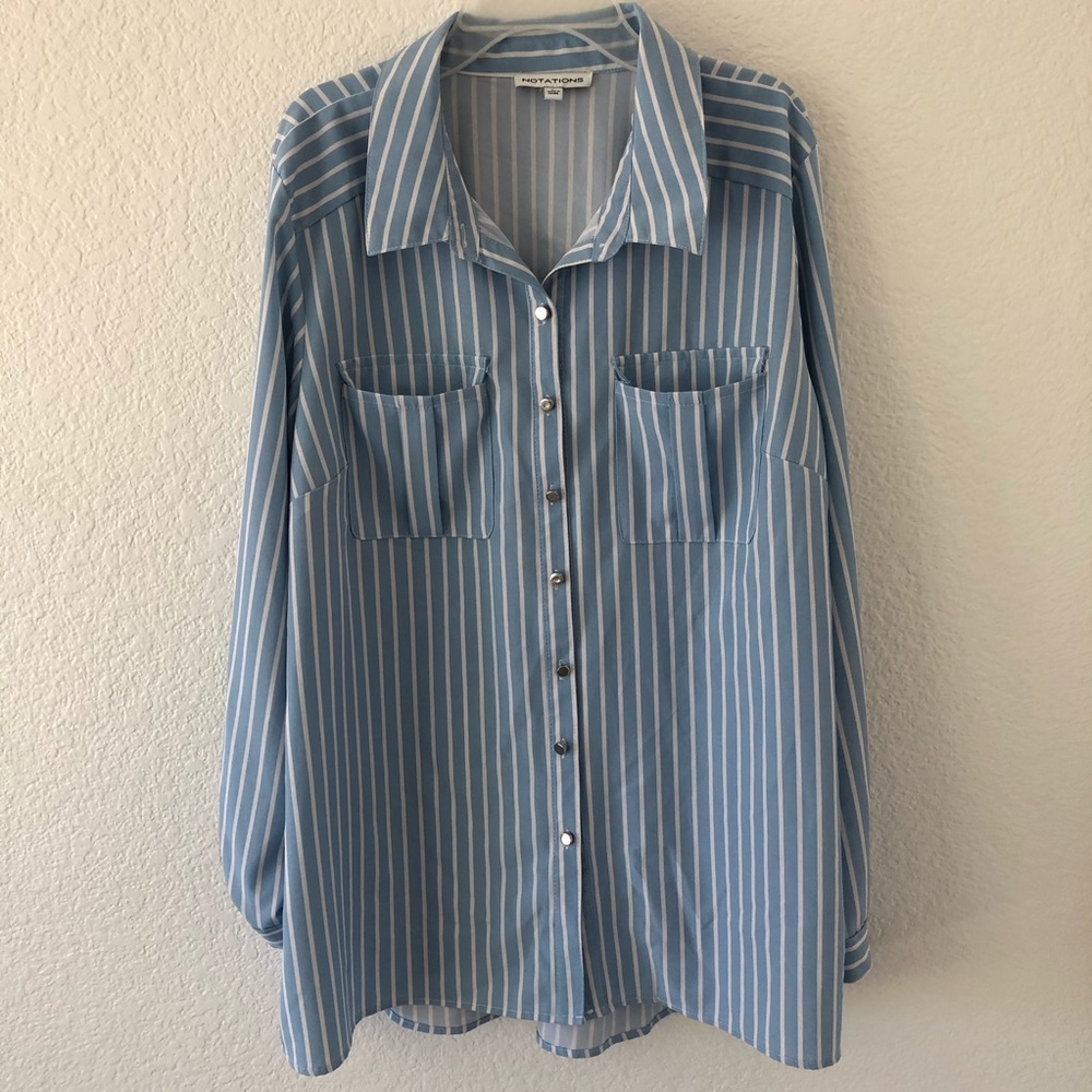 Notations long sleeve  blue blouse . Size large
